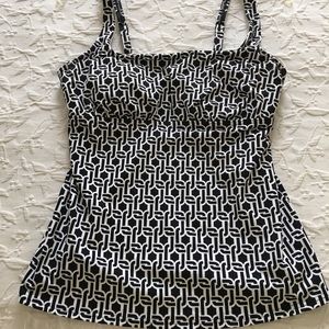 Land’s End Tankini Top, Size 10, Black and White